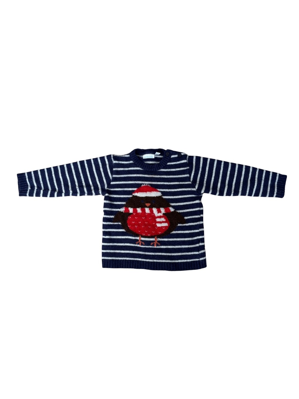 Cashmere Wool JoJo Maman Bebe Robin Striped Sweater Christmas Holiday Knit Navy